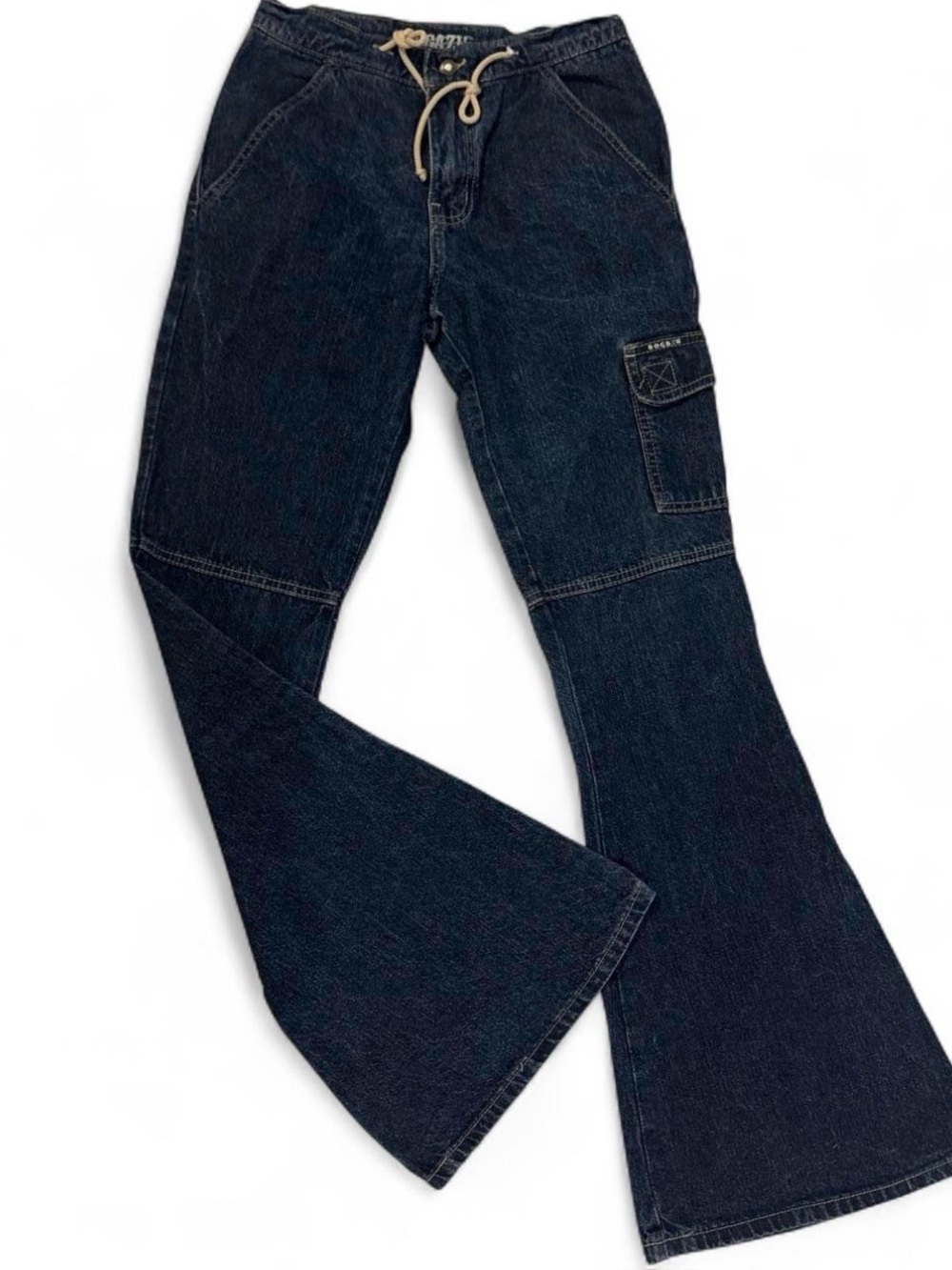 Vintage Y2K Bogazu Cargo Bell Bottom Jeans USA Made Womens 3/4 Waist 26
